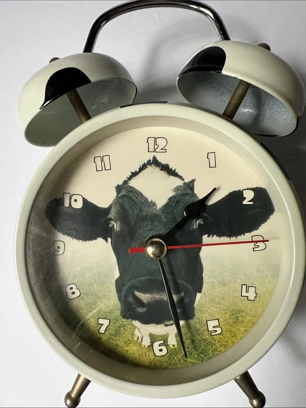 Cream Vintage-Style Cow Face Twin Bell Alarm Clock - Unbranded
